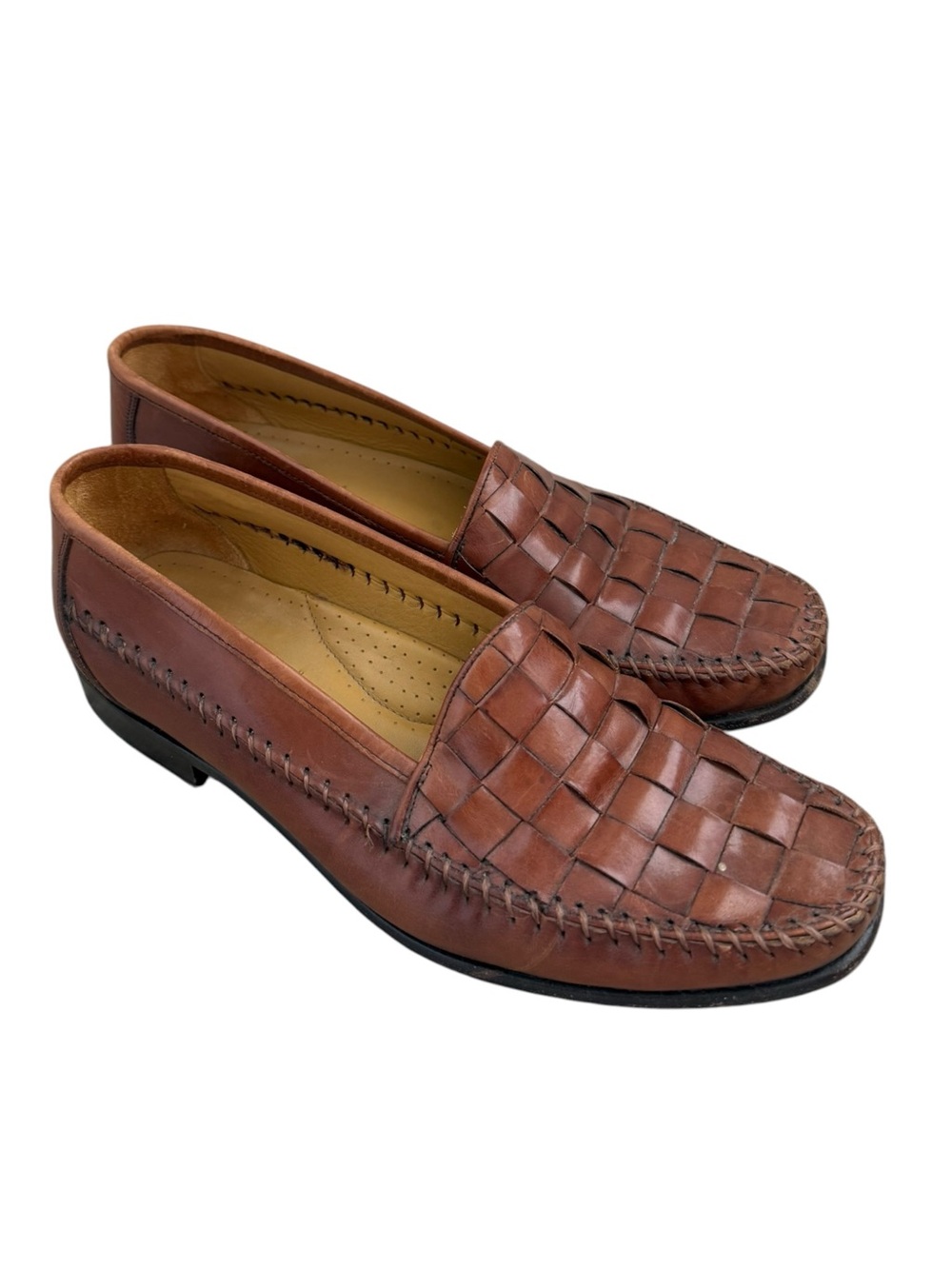 Perlini Men’s Brown Woven Leather Loafers Slip On Shoes Size 8